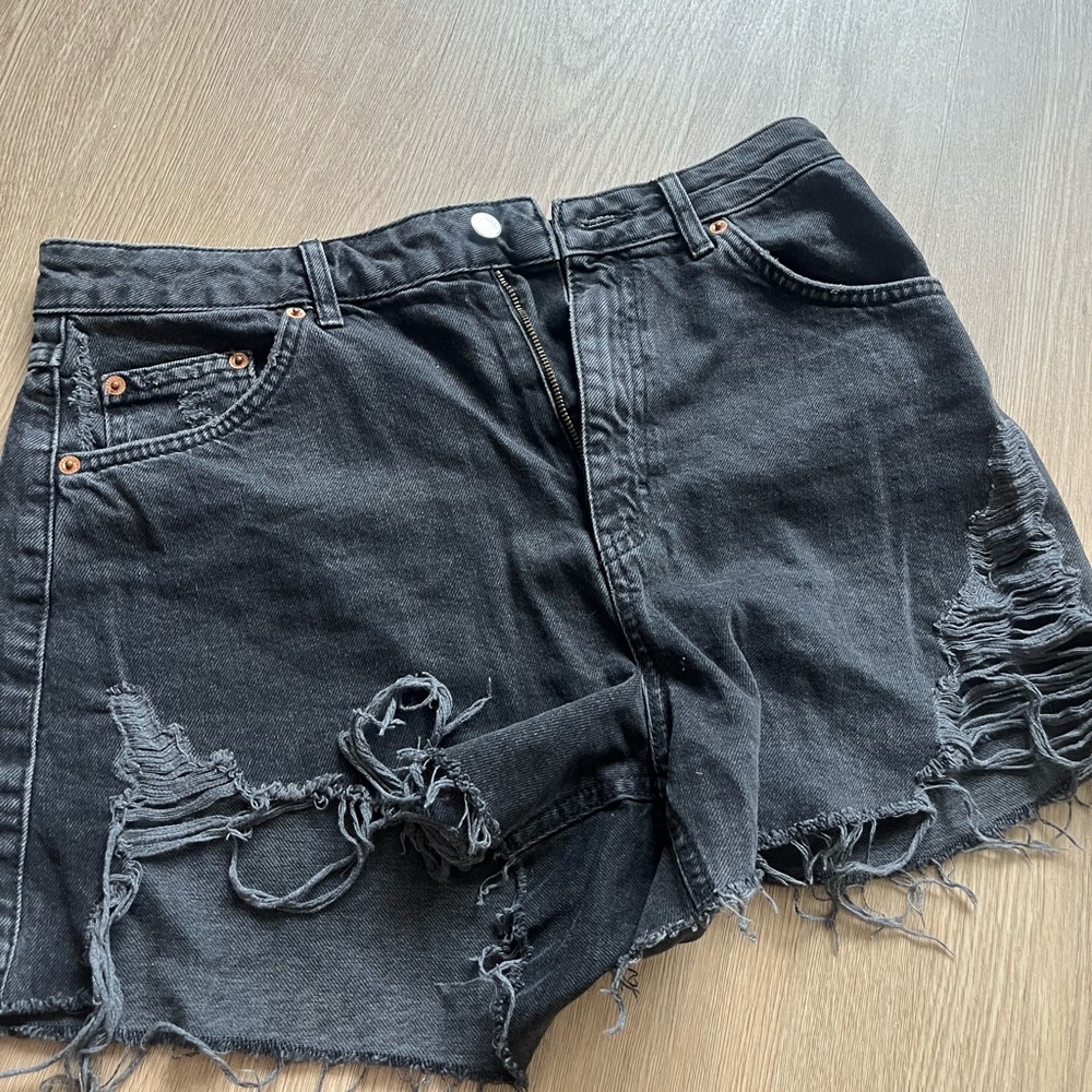 Topshop Charcoal Distressed Jean Shorts